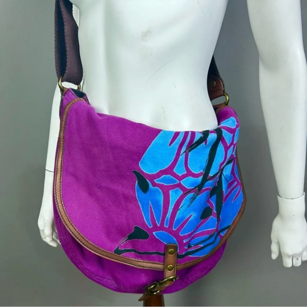Y2K Lucky Brand messenger satchel bag‎ vtg Purple Hawaiian colorful western